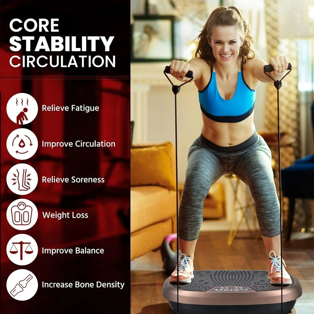 FitMax 3D XL Vibration Plate Exercise Machine - Whole Body Workout Vibration Platform w/Loop Bands - Lymphatic Drainage Machine